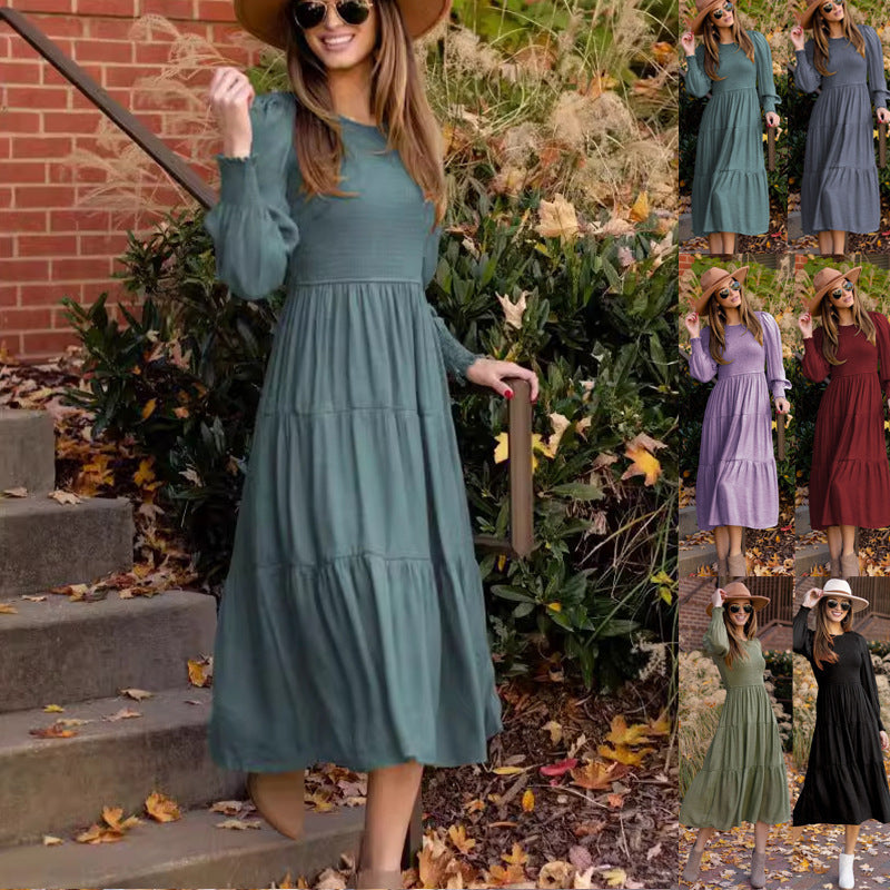 Dame afslappet Maxi-kjole med rynkede ærmer og svajende søm Stilla