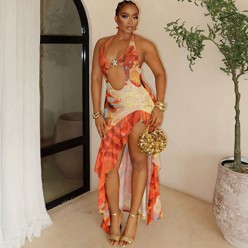 Dame Cut-Out Maxikjole med frisk flæsedesign Stilla