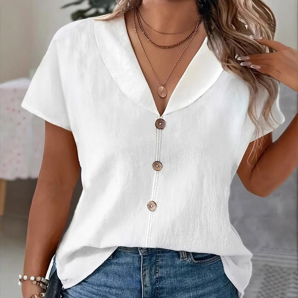 Dame afslappet bluseoverdel med stilfuld krave og dekorative knapper Stilla