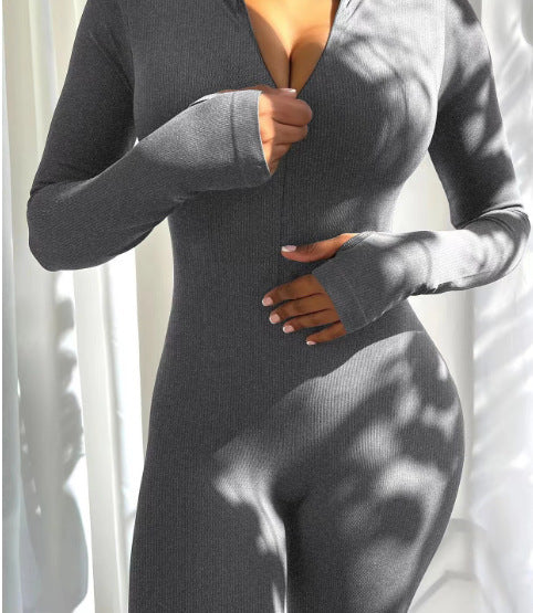Dame Figurtilpasset Jumpsuit med elegant Ribdesign og Langærmet Stilla