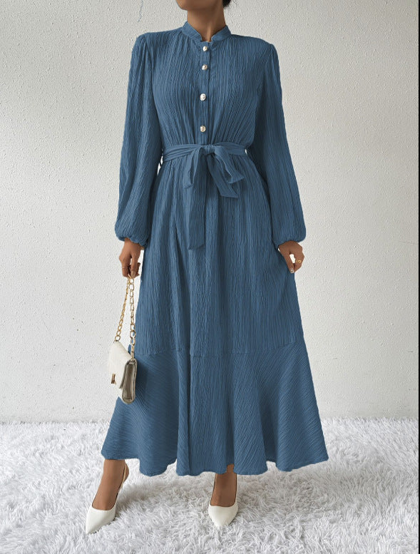 Dame elegant bluse med bindebælte og knapdetalje Stilla