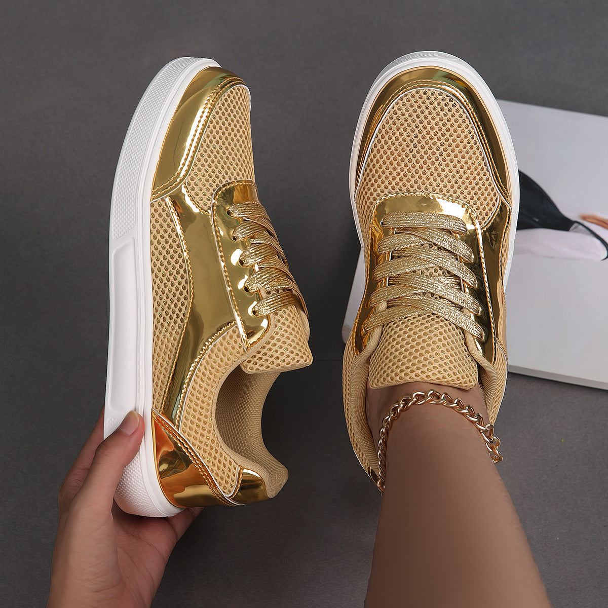 Dame Metallic Mesh Mode Sneakers Stilla