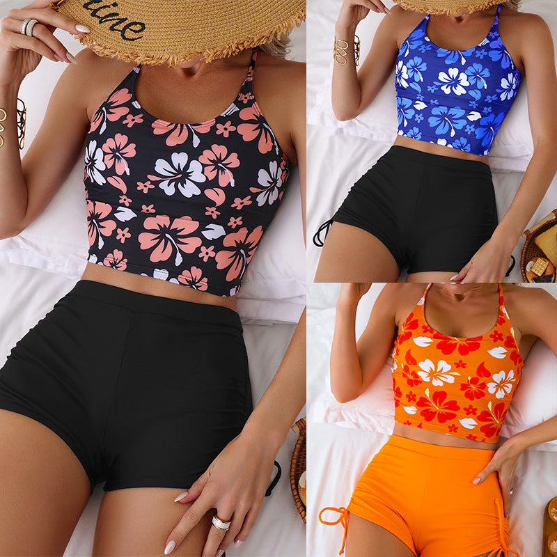 Dame Crop-Top Bikini med blomsterprint og modische shorts Stilla