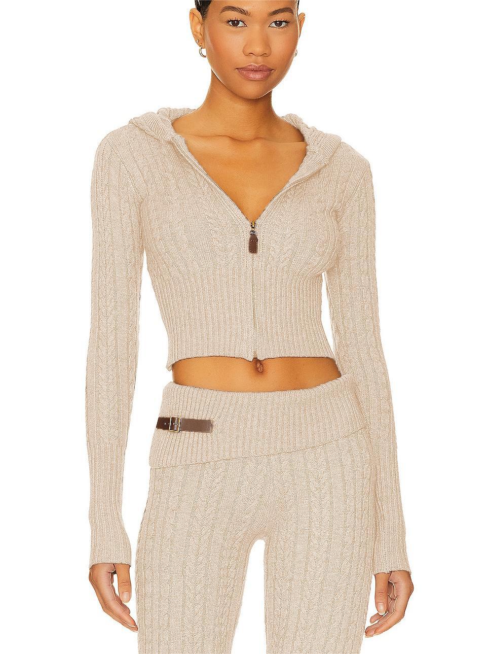 Femme Cozy Cropped Kabelstrik Hoodie Sæt Stilla
