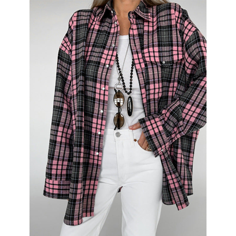 Dame afslappet flannel skjorte med plus størrelse Stilla