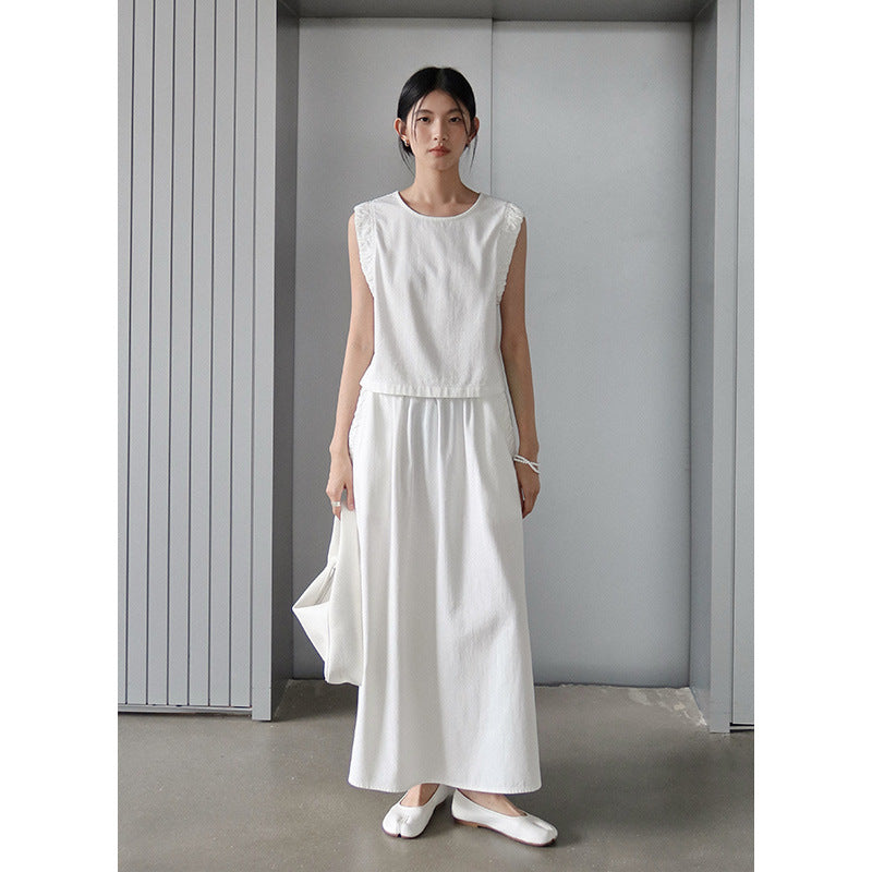 Dame elegant A-linje Midi-nederdel med elastisk talje og praktiske lommer Stilla