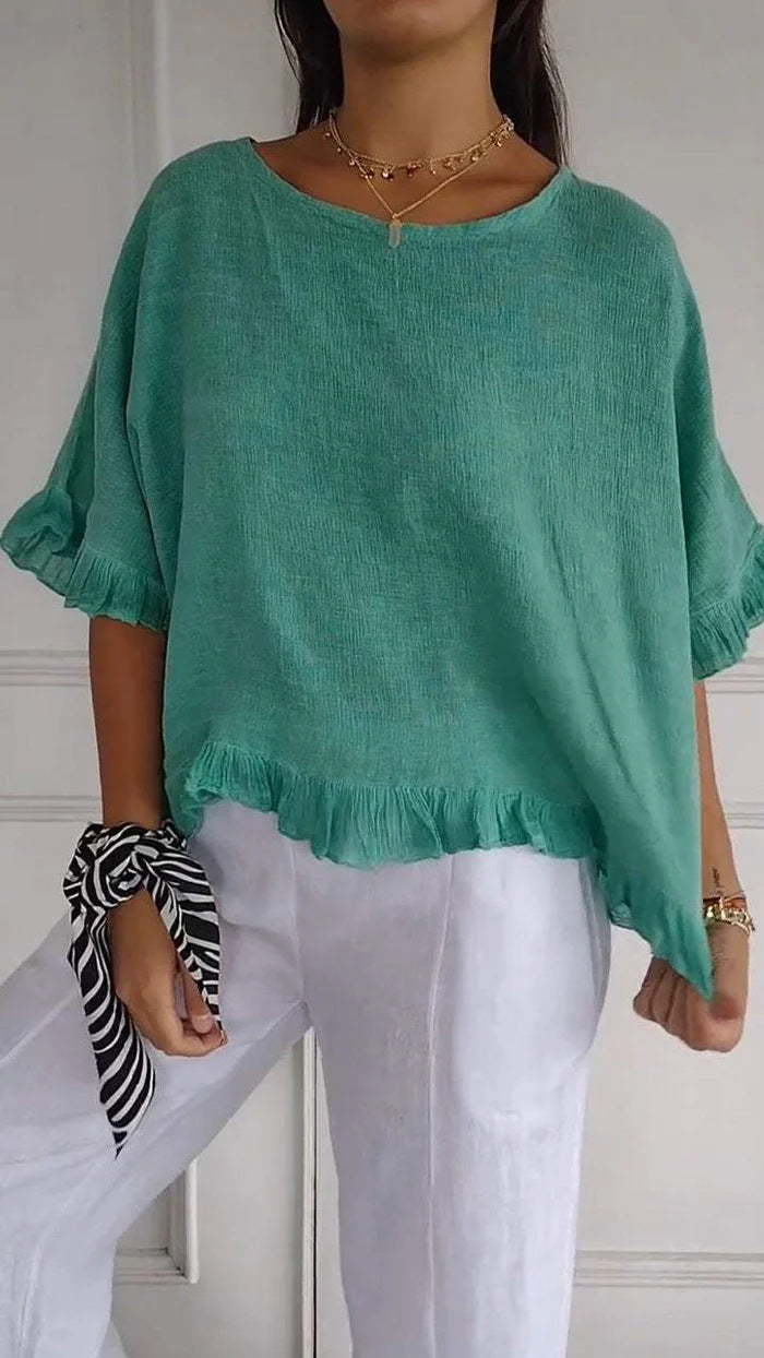 Dame Relaxed Fit Ruffle Bund Top Stilla