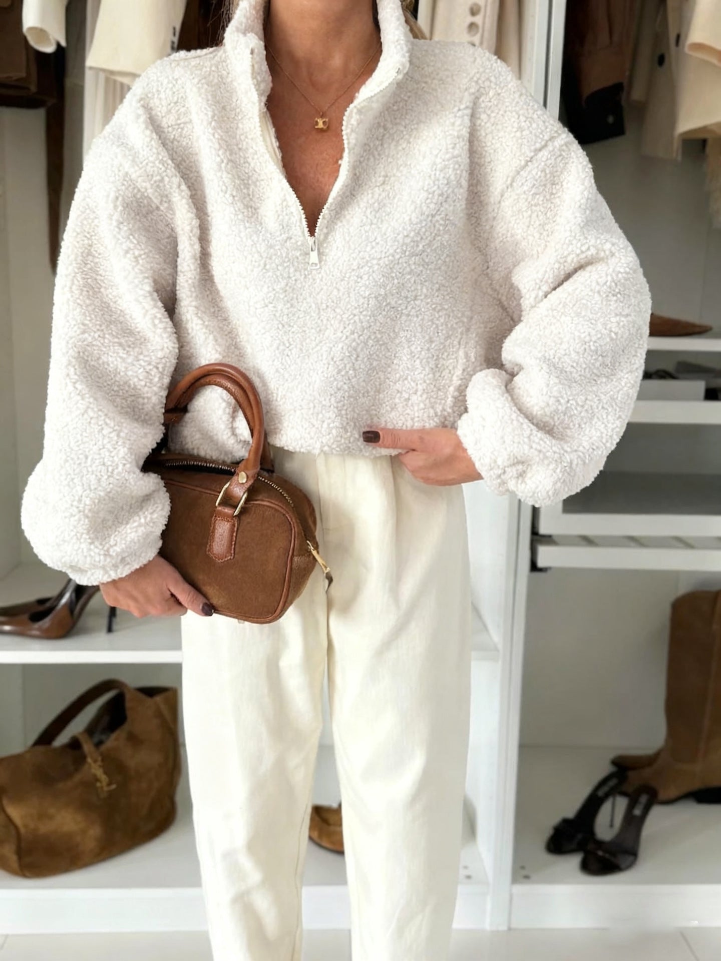 Dame afslappet fleece-trøje med høj krave Stilla