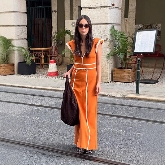 Dame Elegant Cocktailkjole med dyb V-udskæring og dekorativ flæsekant Stilla