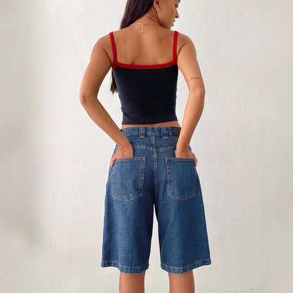 Damer Relaxed Fit Jeans-Shorts i moderne vintage-stil med høj talje og ukonventionel pasform Stilla