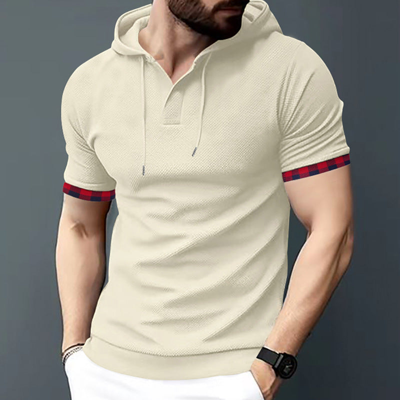 Herrer Mode Polo T-shirt med hætte og struktureret design Stilla