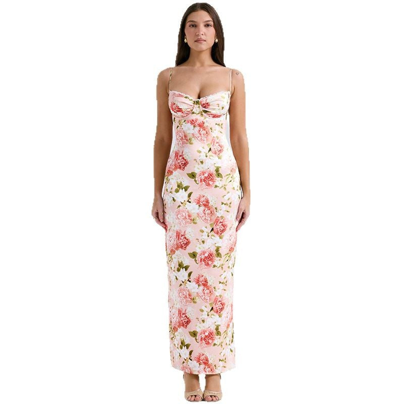 Dame Elegant Floral Bodycon Maxi Kjole Stilla 1751348894