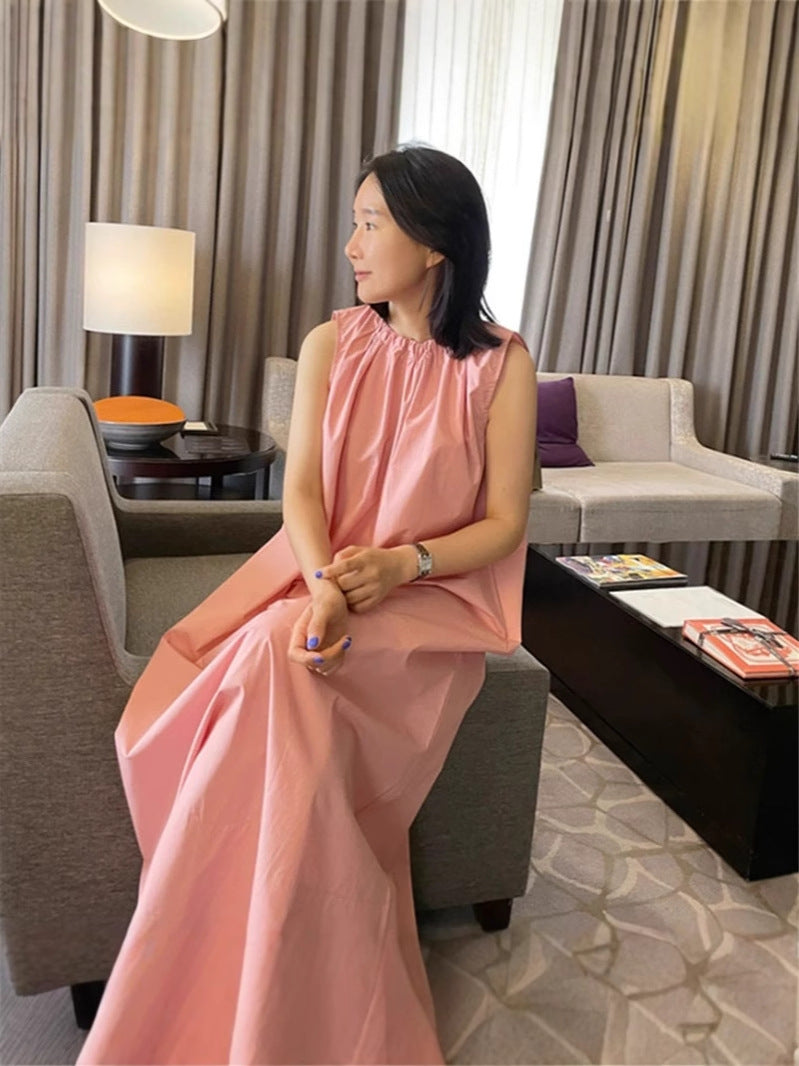 Dame afslappet midi-kjole med elastisk krave og løs pasform Stilla