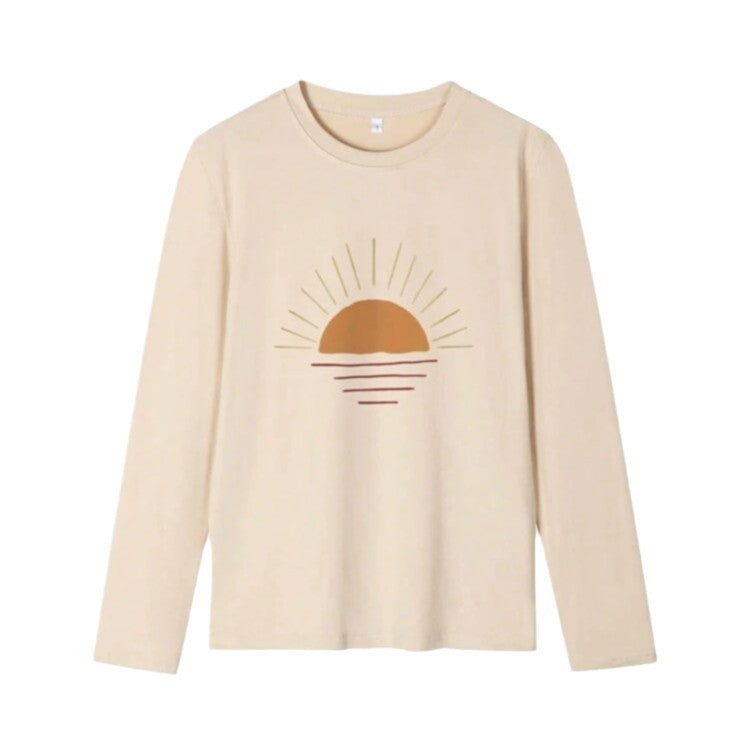 Dame afslappet langærmet skjorte med solmotiv og moderne snit Stilla