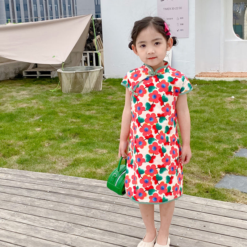 Pige Floral Print Orientalsk Kjole Stilla
