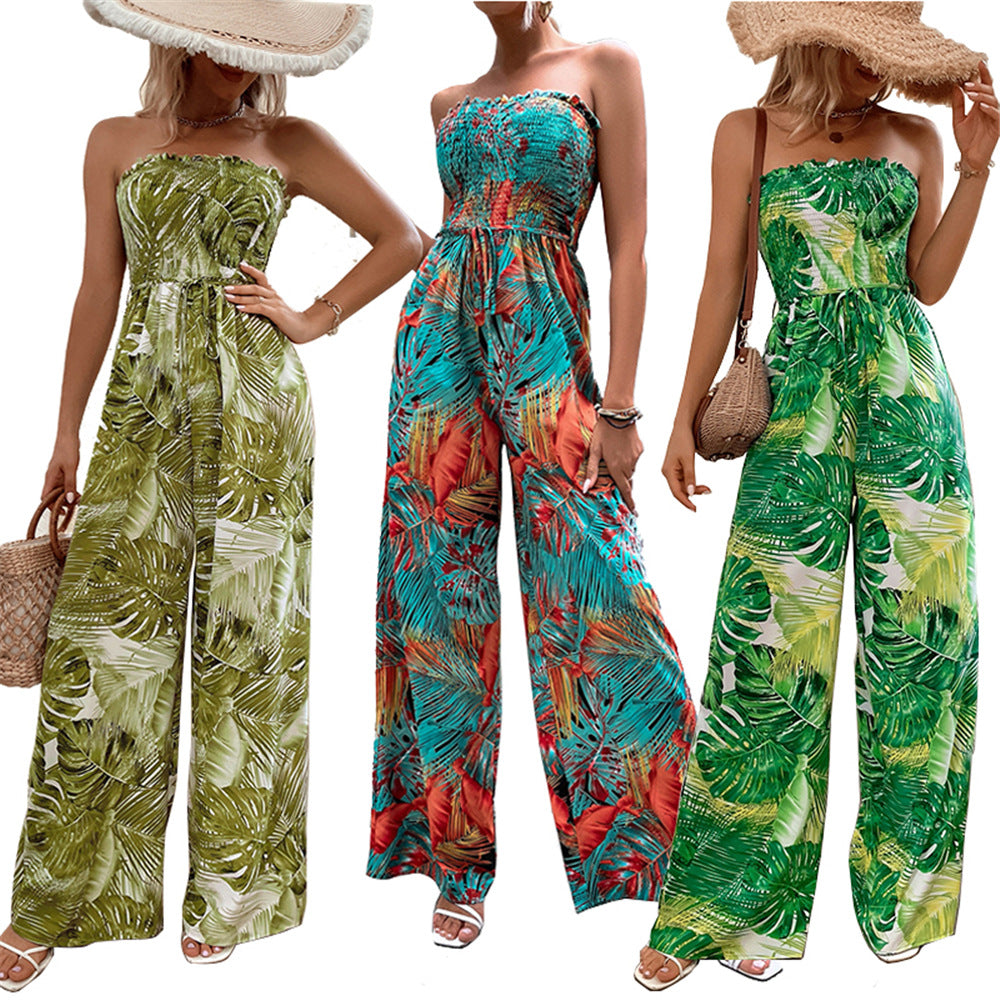 Dame sommerlig jumpsuit med palmemønster Stilla