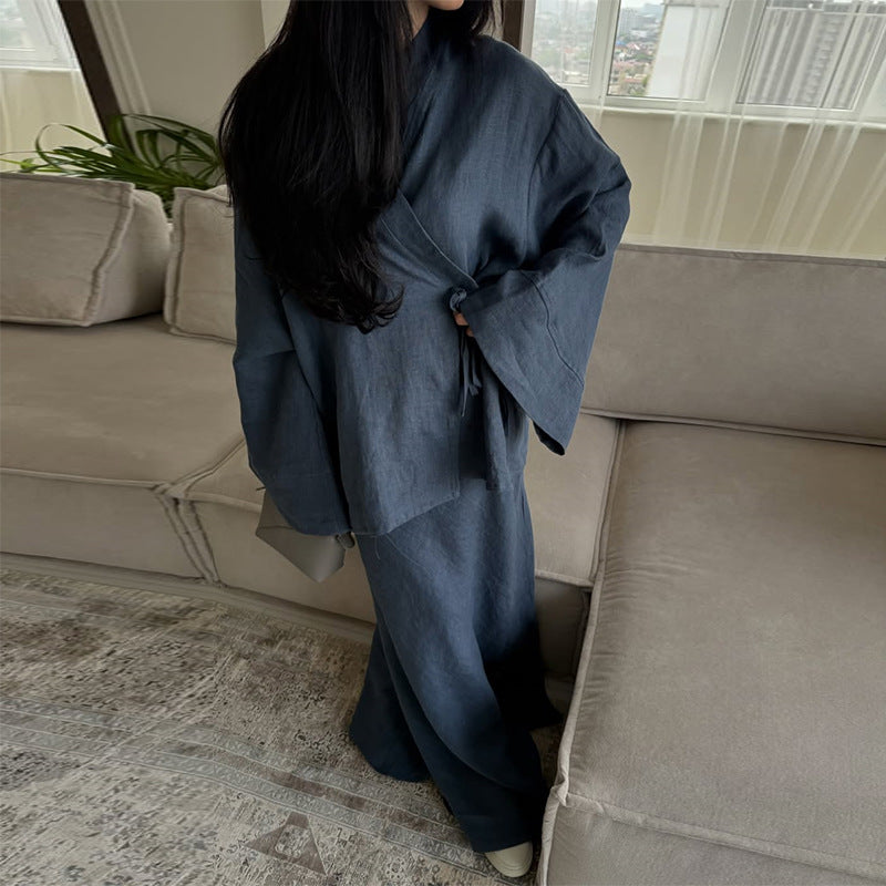 Dame Elegant Kimono-Style Jakke af let hør Stilla