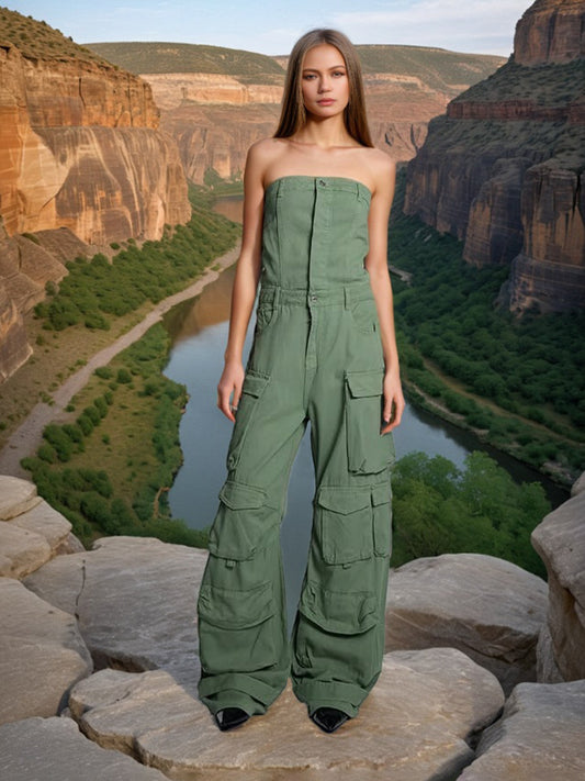Dame Cargo- jumpsuit med smalt overdel og praktiske lommer Stilla