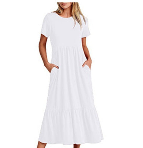 Dame afslappet maxikjole med elastisk talje og dyb flæse Stilla