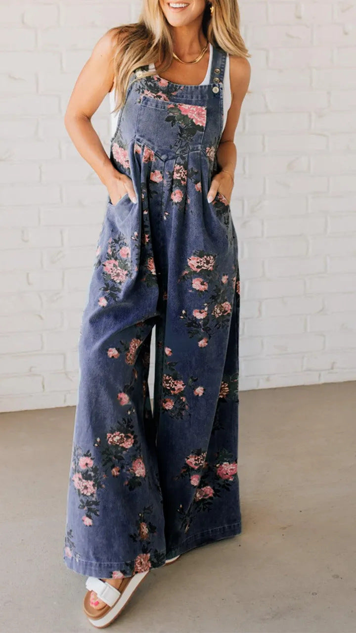Dame jumpsuit med blomstermønster og bred pasform Stilla