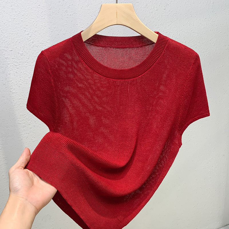 Dame afslappet kortærmet t-shirt med høj kvalitet tekstur og moderne rund halsudskæring Stilla