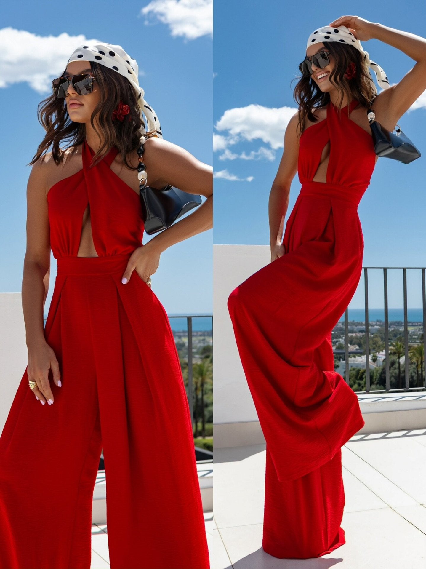 Damer Elegant Jumpsuit med dyb udskæring og bredt skåret ben Stilla