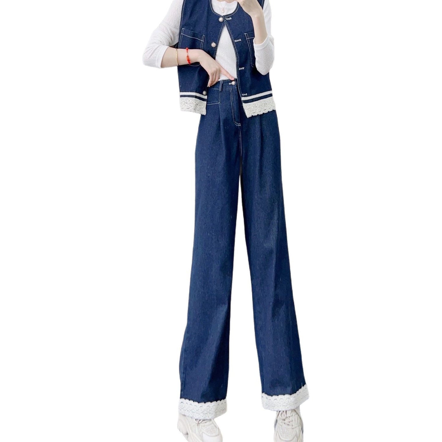 Dame denim vest med høj talje og tætsiddende snit Stilla