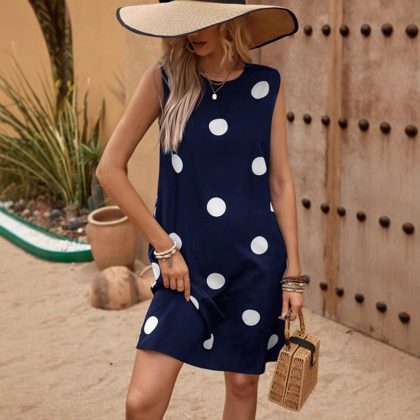 Dame Polka Dots Kjole i afslappet Snit Stilla