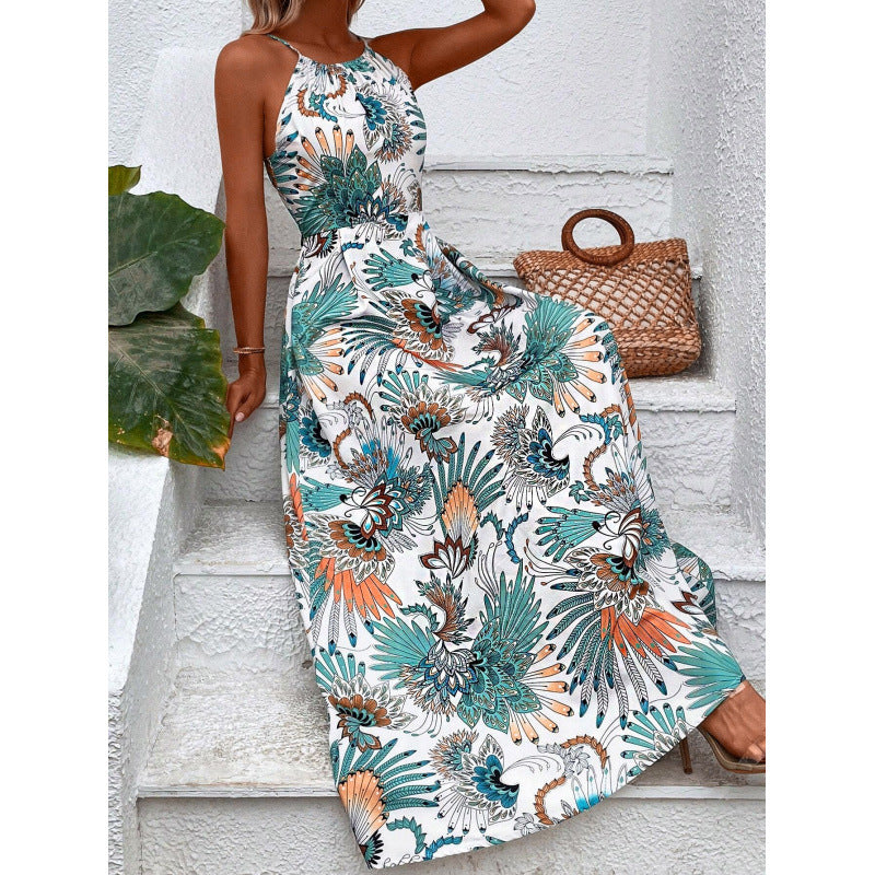 Dame Elegant Halterneck Maxikjole med Livligt Blomsterprint Stilla