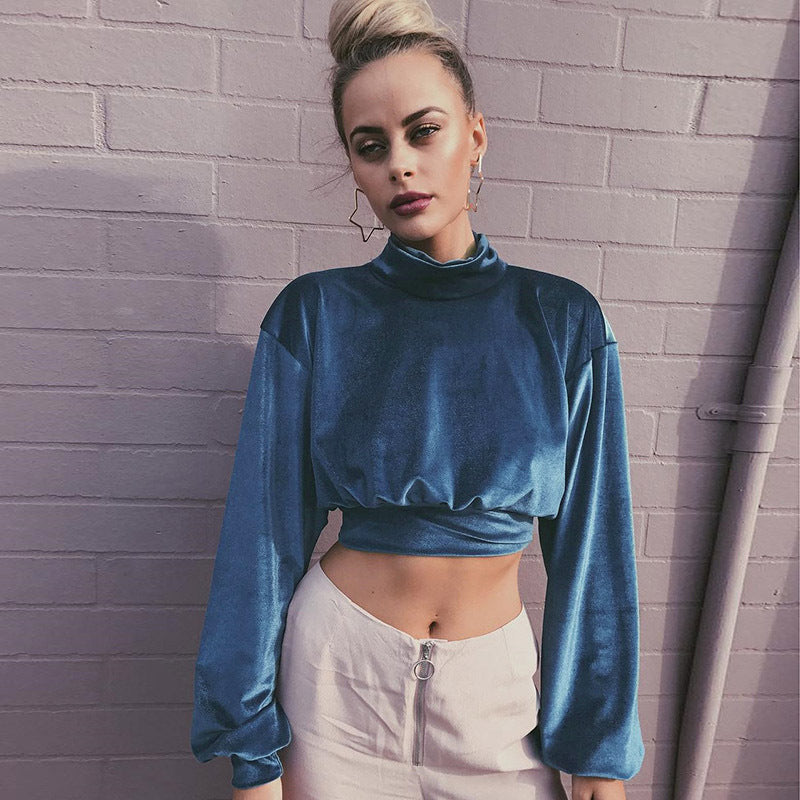 Dame Cropped Pullover med høj krave og vide ærmer Stilla