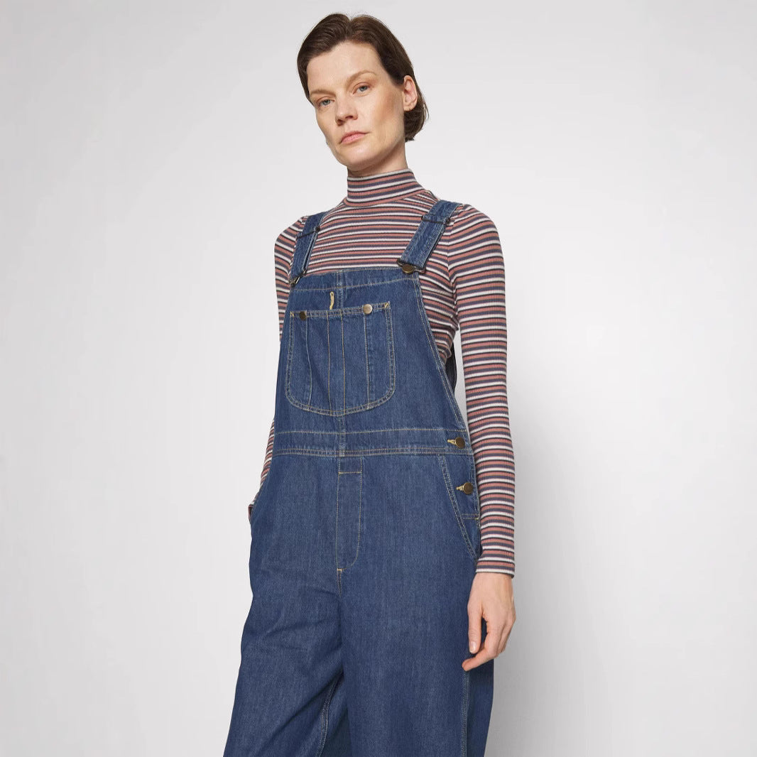 Dame afslappet denim overalls med funktionelle lommer og bredt ben Stilla