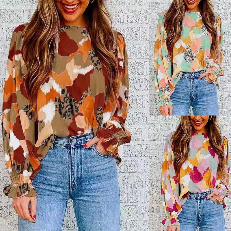 Dame Elegant Bluse med moderne mønster og voluminøse ærmer Stilla