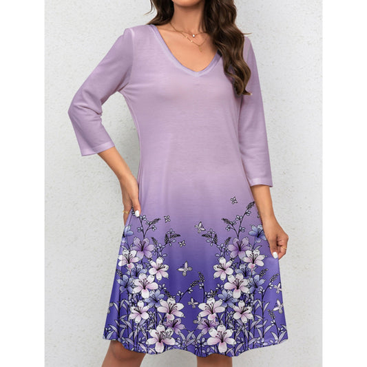 Dame A-linie kjole med blomstermotiv og praktiske lommer Stilla