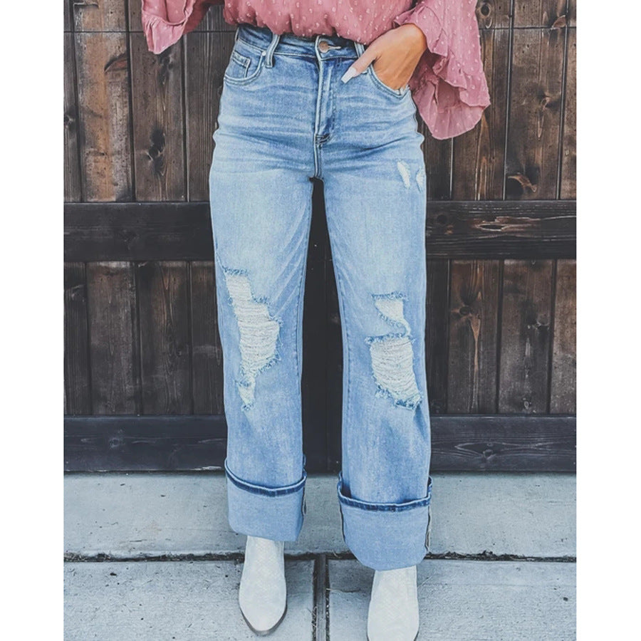 Dame Relaxed Fit Jeans med frayed detaljer og afslappet stil Stilla