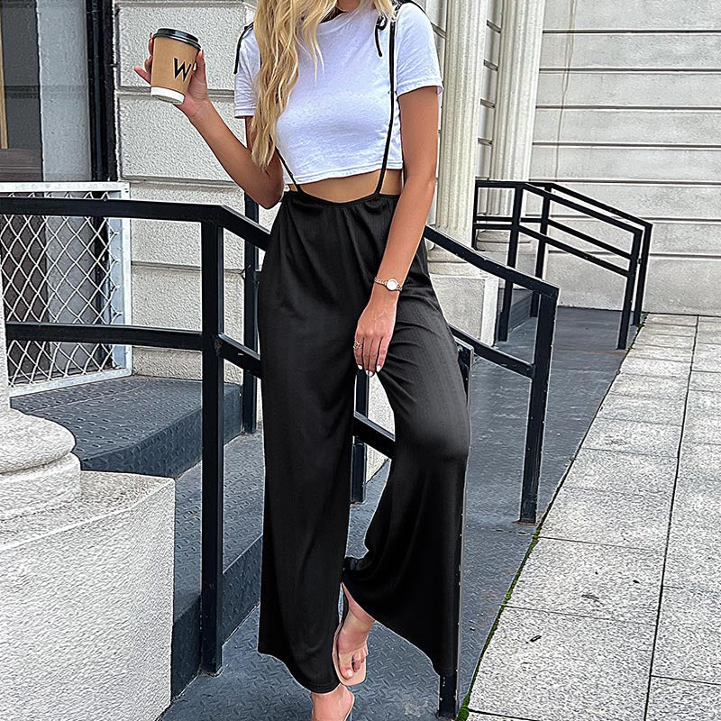 Dame Bredbent Casual Jumpsuit med Justerbare Stropper Stilla