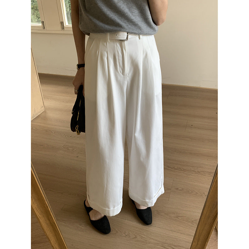 Dame elegant High-Waist Palazzo-bukser med plisseer og bæltestropper Stilla