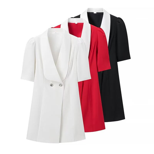 Dame elegant blazerjakke med korte ærmer og dobbelt knaplukning Stilla