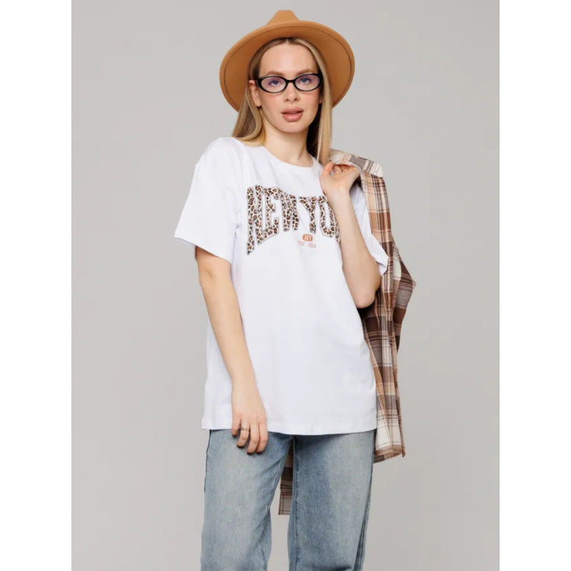 Dame afslappet T-shirt med iøjnefaldende New York leopardtrykt Stilla