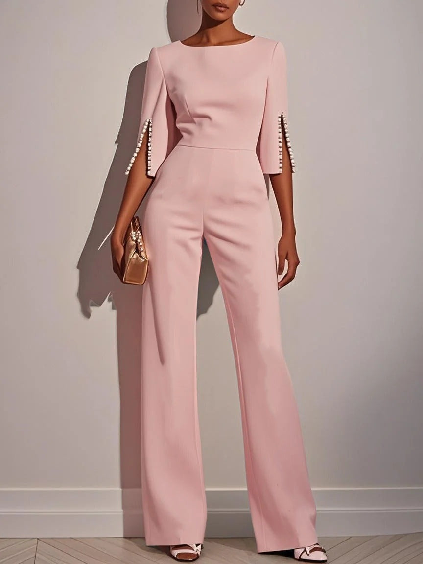 Damer Elegant Jumpsuit med dekorative perleærmer og bred bukse Stilla