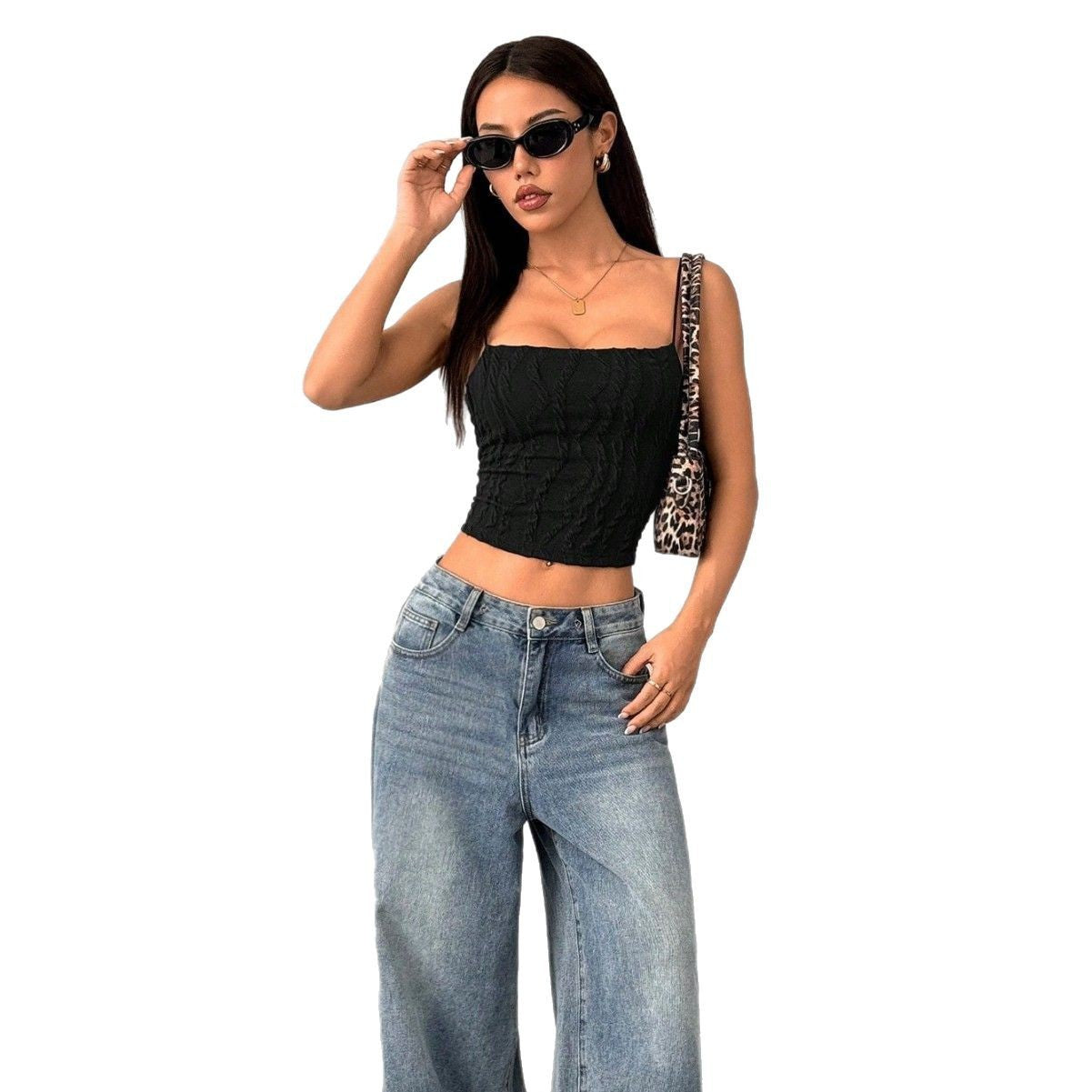 Dame Crop-Top med struktureret folderdesign og smalle stropper Stilla