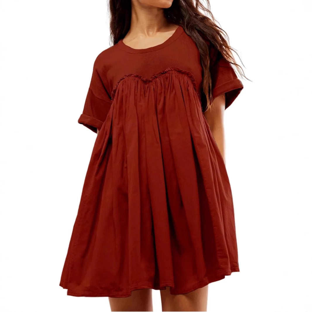 Dame afslappet midikjole med flæser og løst skåret overdel Stilla