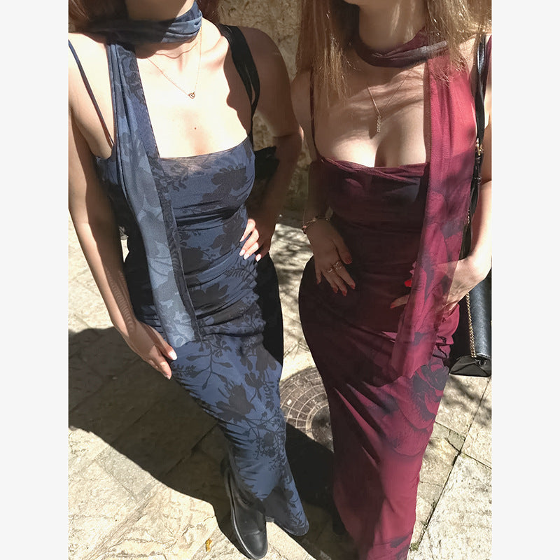 Dame Elegant Floral Midi Kjole Stilla