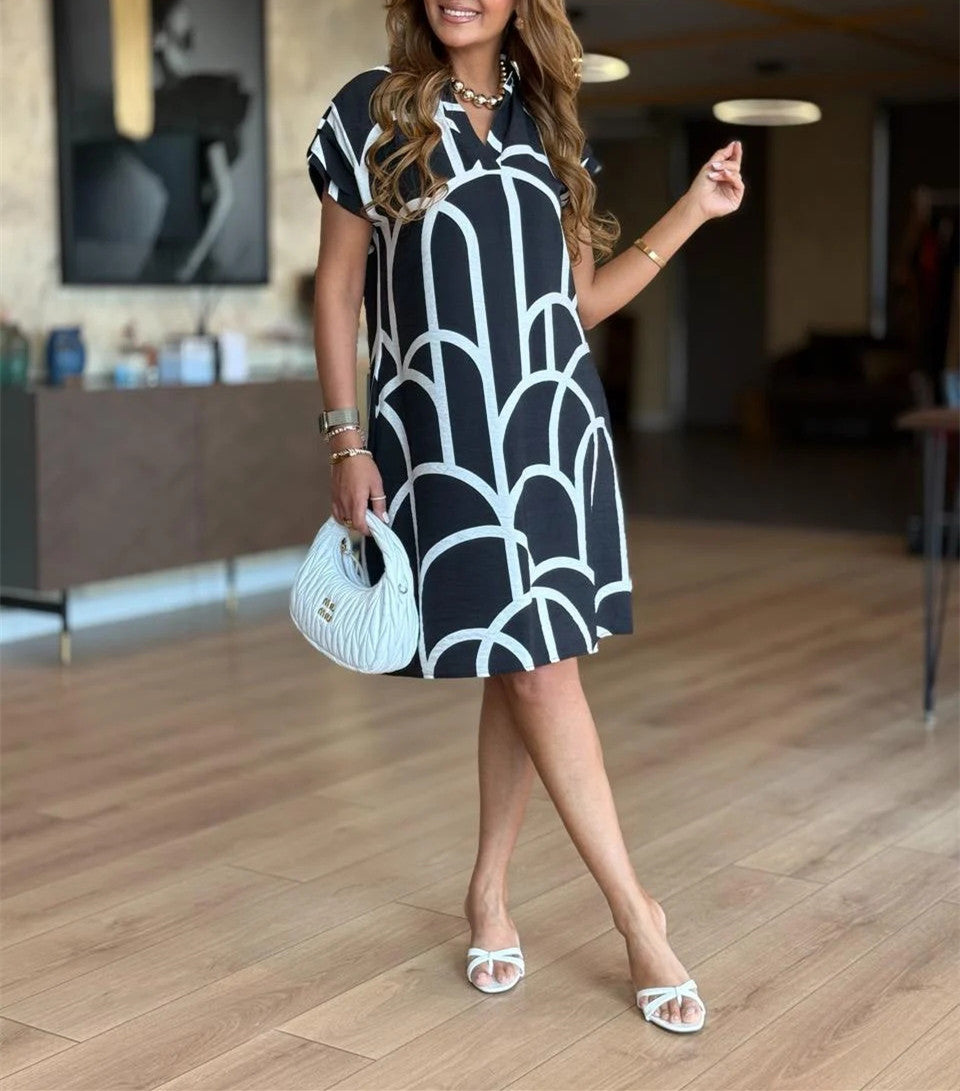 Dame Abstract Print A-linje Mini Kjole Stilla