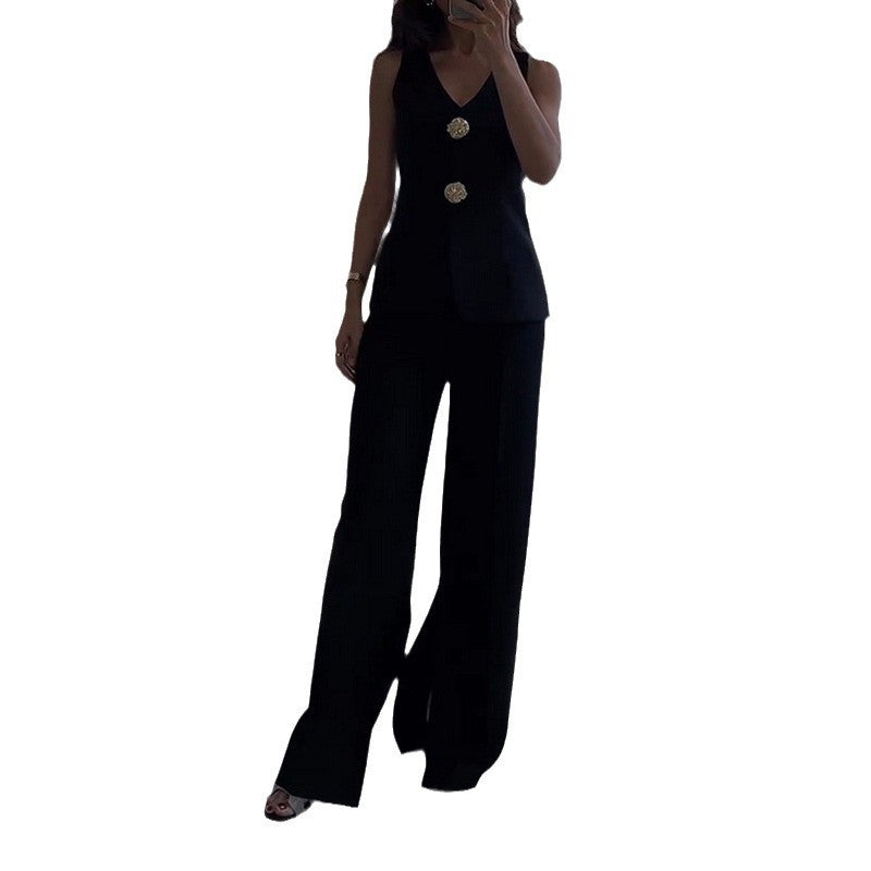 Dame elegant jakkesæt med tætsiddende top og bred ben Stilla