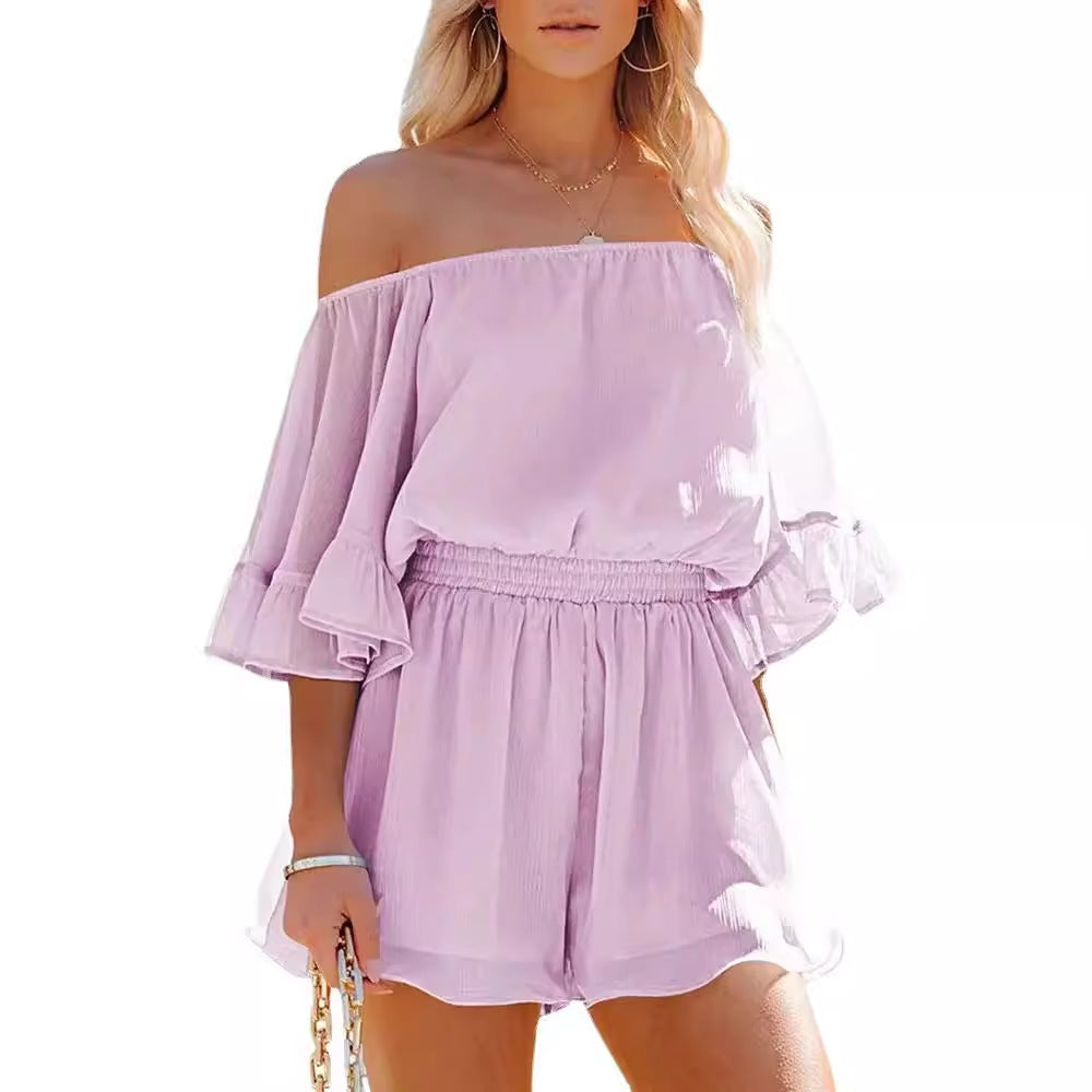 Dame Off-Shoulder Jumpsuit med voluminøse Rüschensleeves Stilla