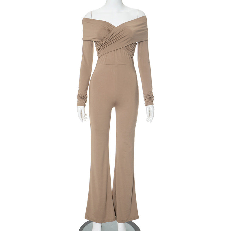 Dame elegant jumpsuit med off-shoulder design og vidde ben Stilla