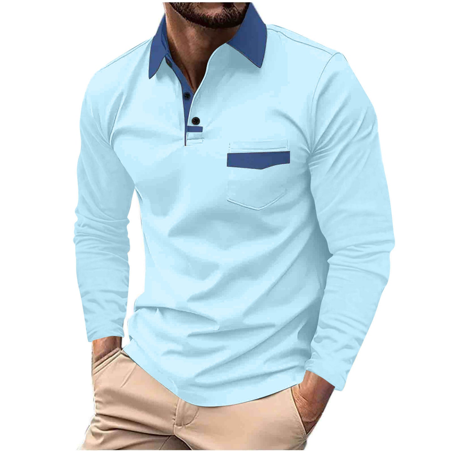Herre Langærmet Poloshirt med moderne krave og praktiske brystlommer Stilla
