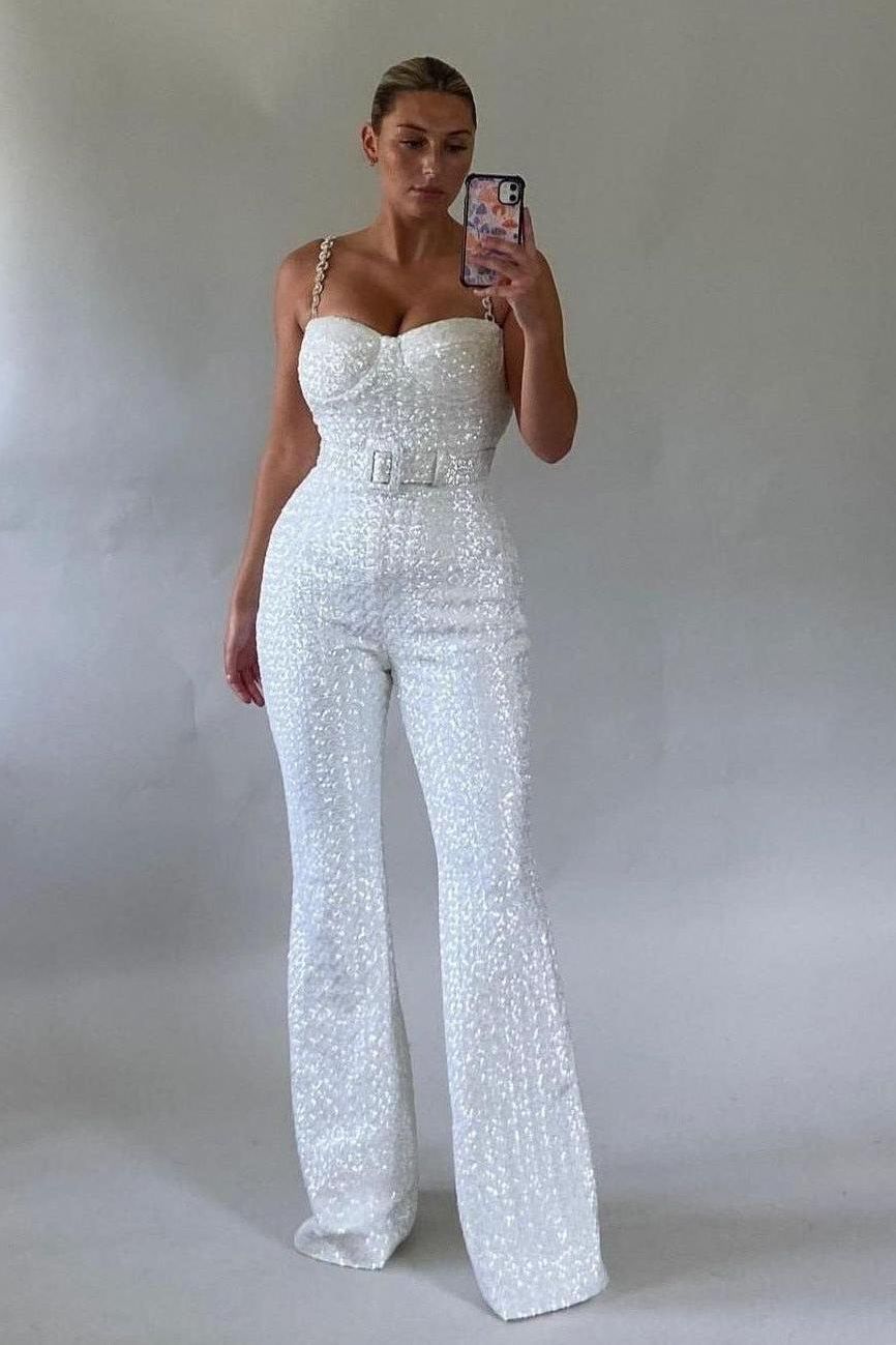 Stilla | Kæde Bælte Paillet Jumpsuit