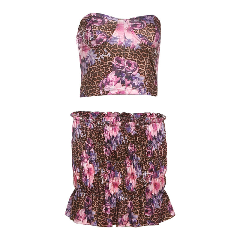 Dame Crop-Top og Ruffles-del frakkesæt Stilla