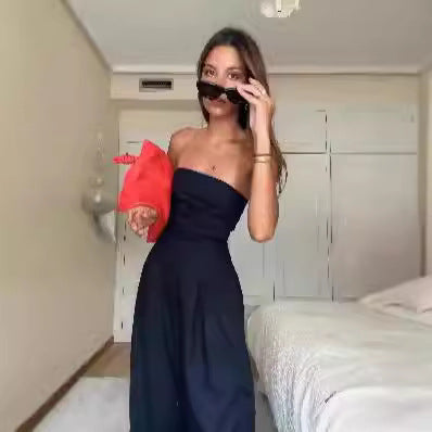Dame Elegant Jumpsuit med smal overdel og bredt ben Stilla